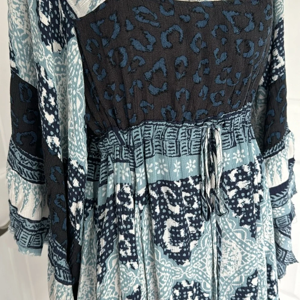 Free People Black and Blue Patterned Dress - Picture 5 of 9
